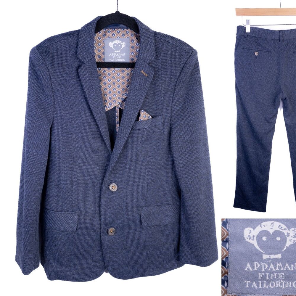 Appaman 2-Pcs Blue Textured Suit Jacket Blazer Sz 10 Pants 14